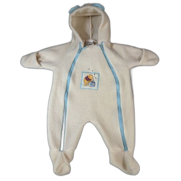 Vintage Winnie The Pooh 0-6  Month One piece With Hoodie Sleeper Pajama Disney - Picture 1 of 10